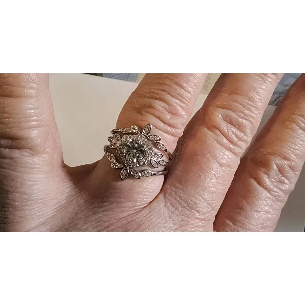 2.3 Ct. CERTIFIED Genuine Moissanite Diamond 3 Pc. Floral Wedding Ring Set #9